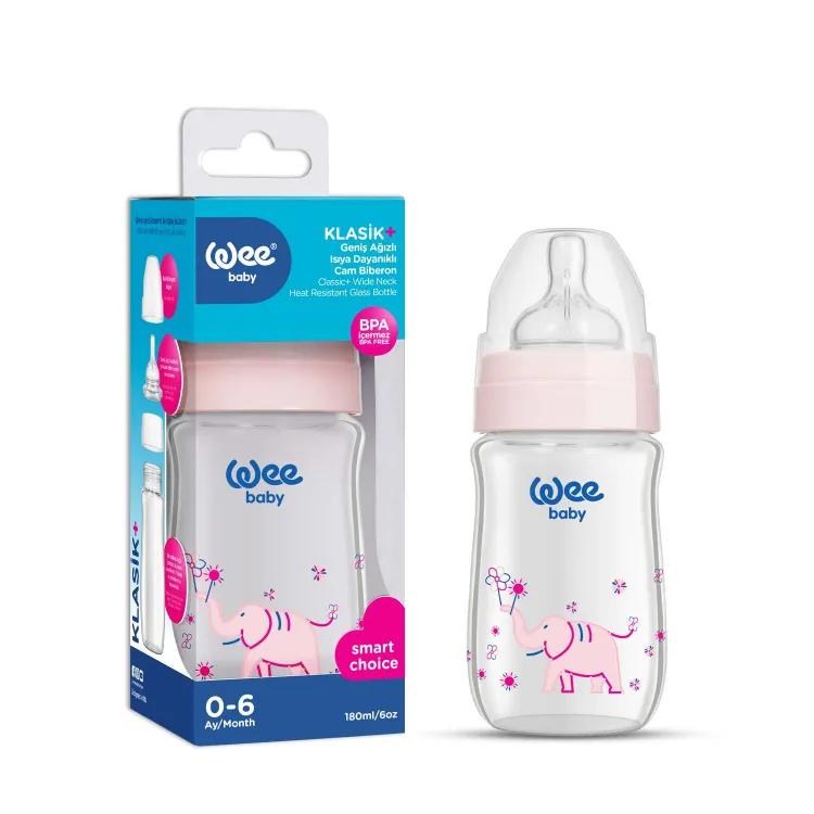 Wee Baby Classic + Wide Neck Heat Resistant Glass Bottle 180 ML