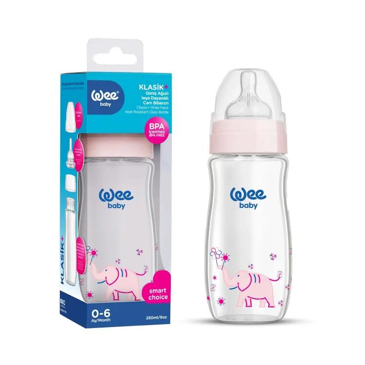 Wee Baby Classic + Wide Neck Heat Resistant Glass Bottle 280 ML
